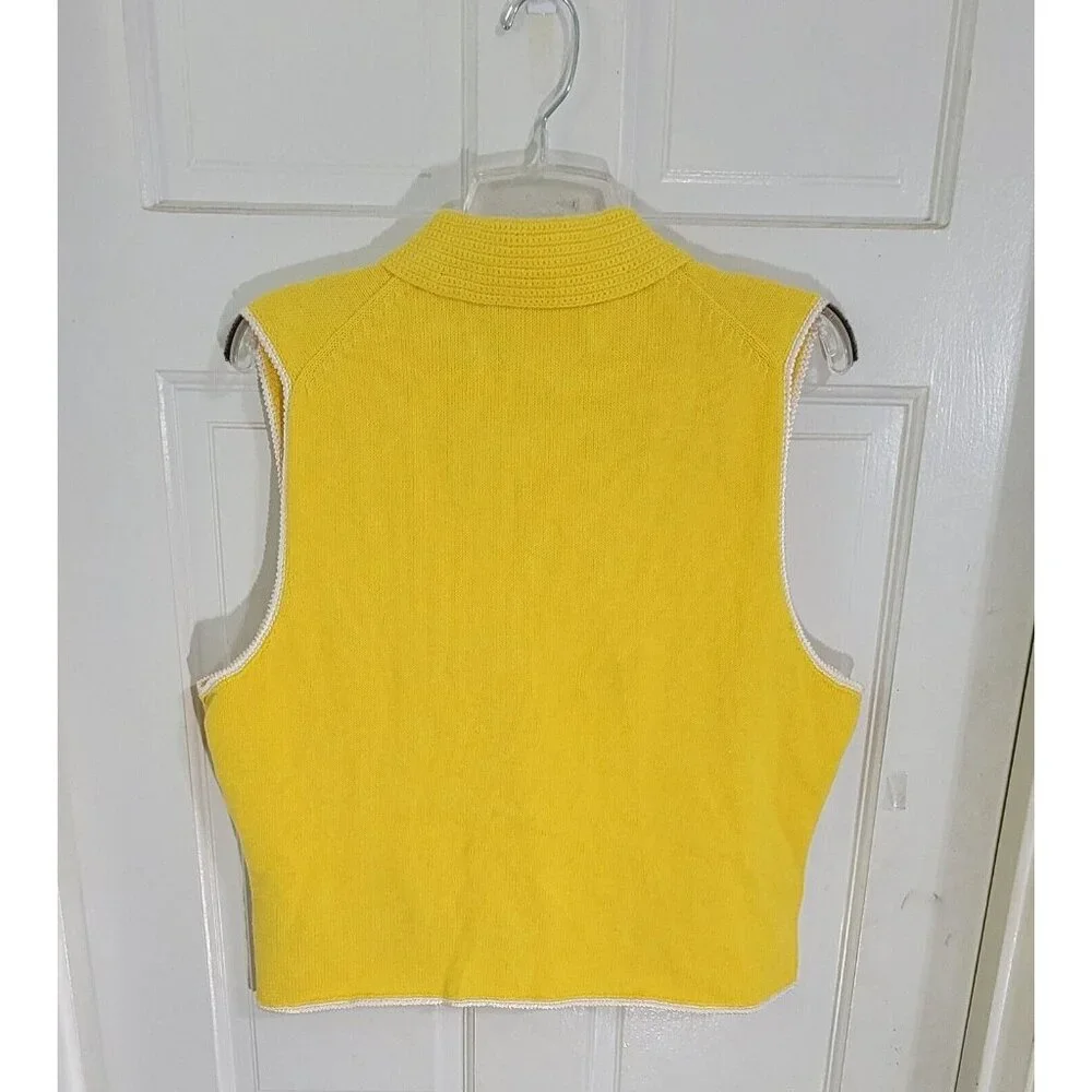 Michael Simon Womens Yellow Button Front Sweater Knit Vest Collared Size‎ L
